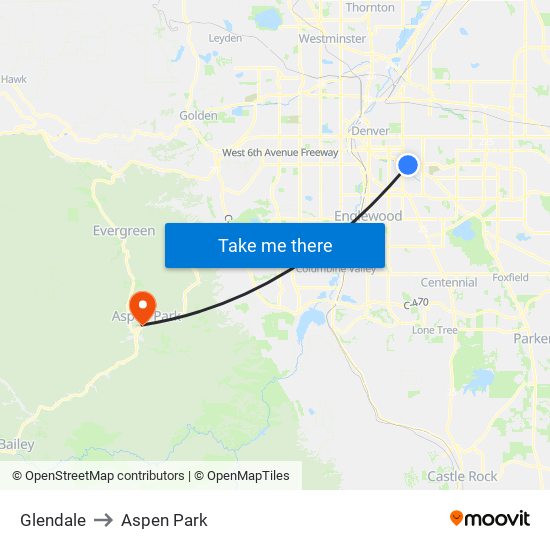 Glendale to Aspen Park map