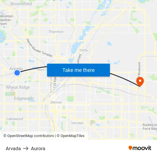 Arvada to Aurora map