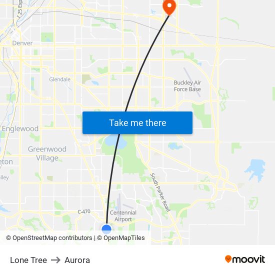 Lone Tree to Aurora map