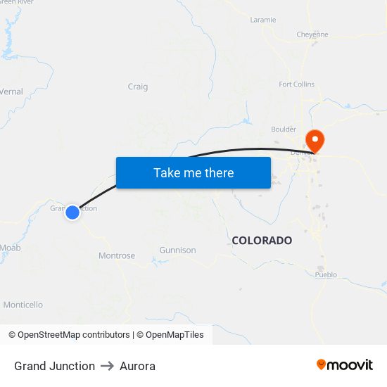 Grand Junction to Aurora map