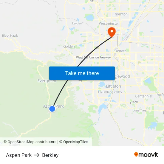 Aspen Park to Berkley map