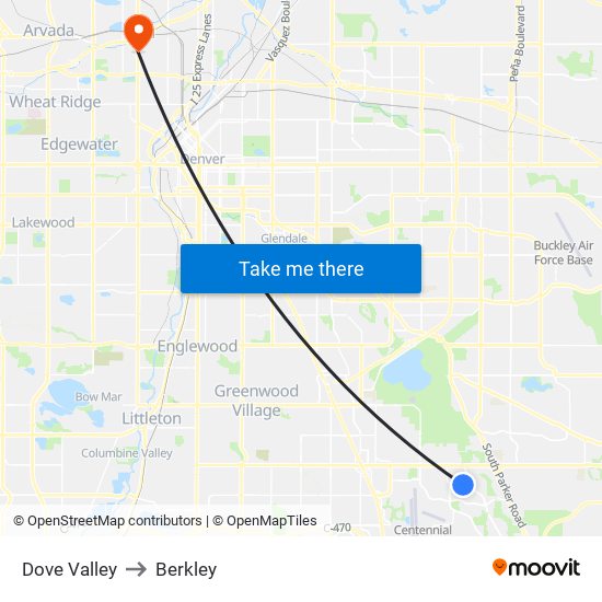 Dove Valley to Berkley map