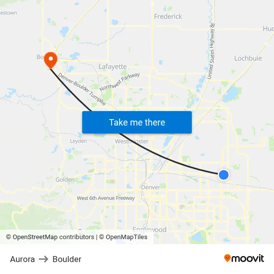Aurora to Boulder map
