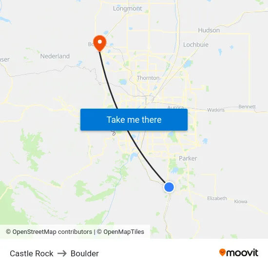 Castle Rock to Boulder map