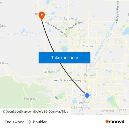 Englewood to Boulder map