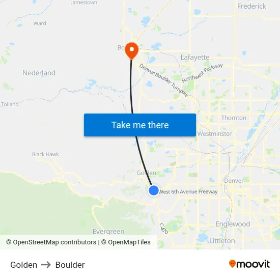 Golden to Boulder map