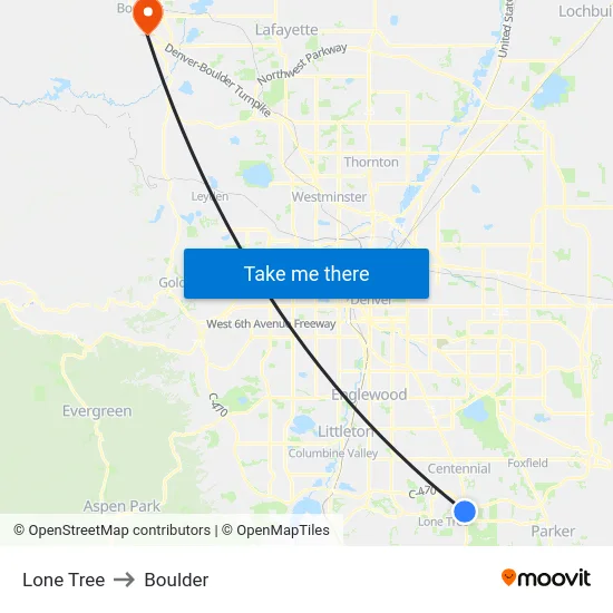 Lone Tree to Boulder map