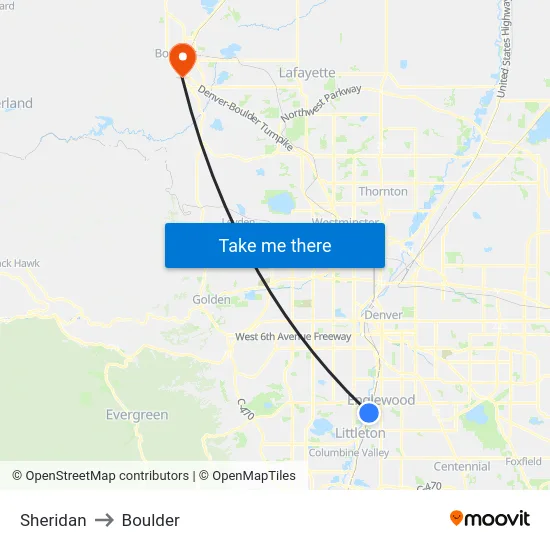 Sheridan to Boulder map
