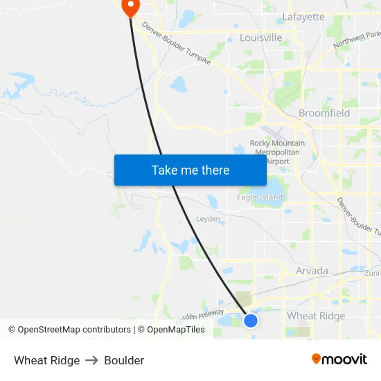 Wheat Ridge to Boulder map