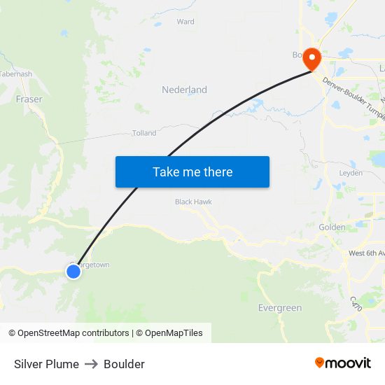 Silver Plume to Boulder map