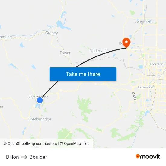 Dillon to Boulder map