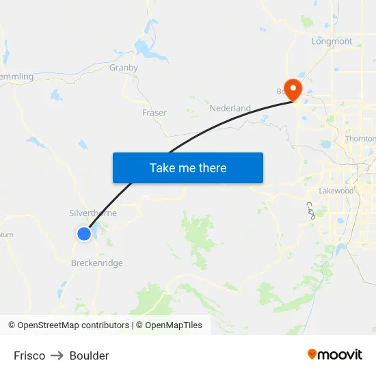Frisco to Boulder map