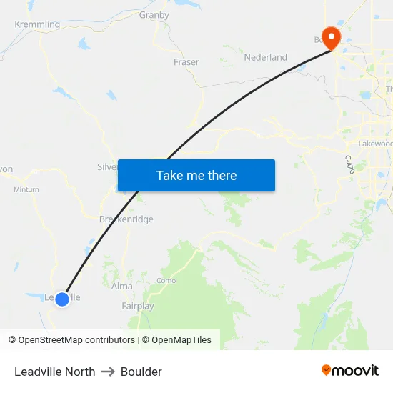 Leadville North to Boulder map