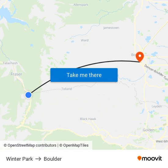 Winter Park to Boulder map