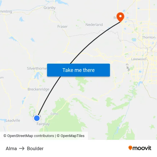 Alma to Boulder map