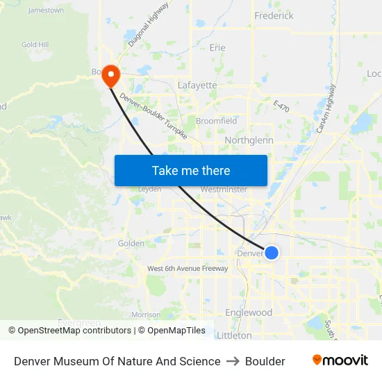 Denver Museum Of Nature And Science to Boulder map