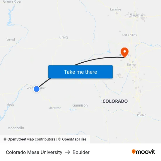 Colorado Mesa University to Boulder map
