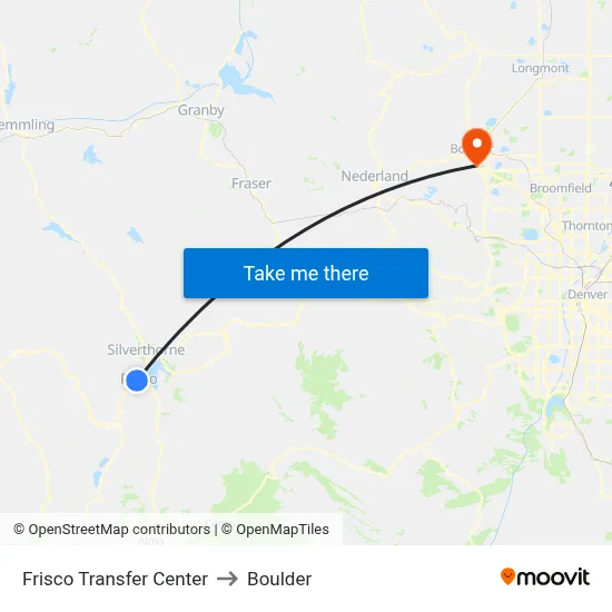 Frisco Transfer Center to Boulder map