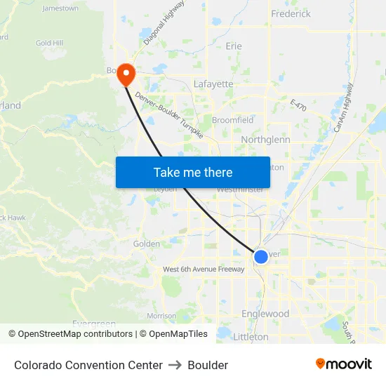 Colorado Convention Center to Boulder map