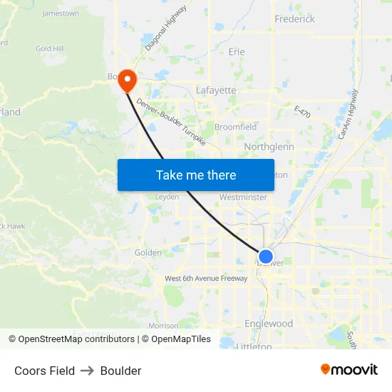 Coors Field to Boulder map