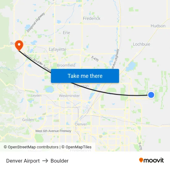 Denver Airport to Boulder map