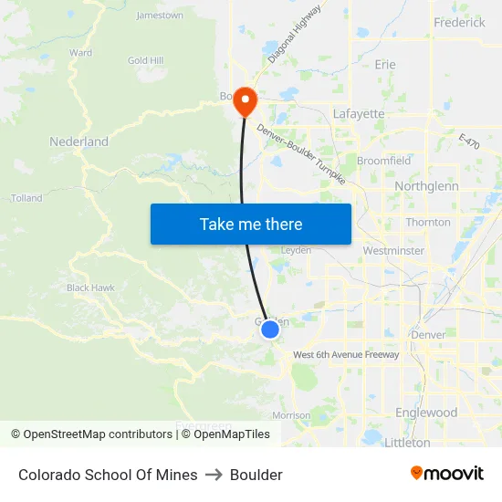 Colorado School Of Mines to Boulder map