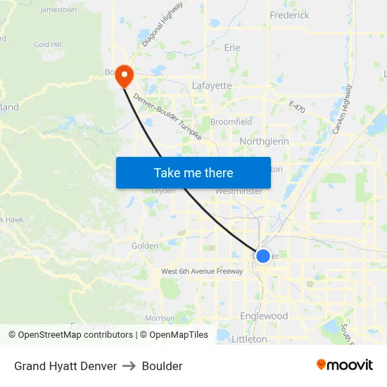 Grand Hyatt Denver to Boulder map