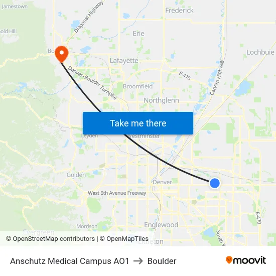 Anschutz Medical Campus AO1 to Boulder map