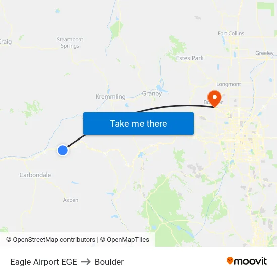 Eagle Airport EGE to Boulder map
