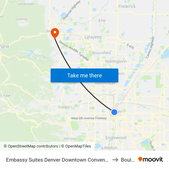 Embassy Suites Denver Downtown Convention Center to Boulder map