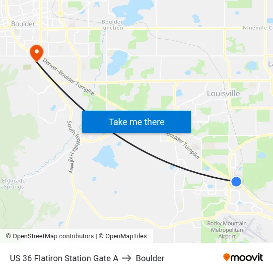 US 36 Flatiron Station Gate A to Boulder map
