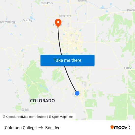 Colorado College to Boulder map