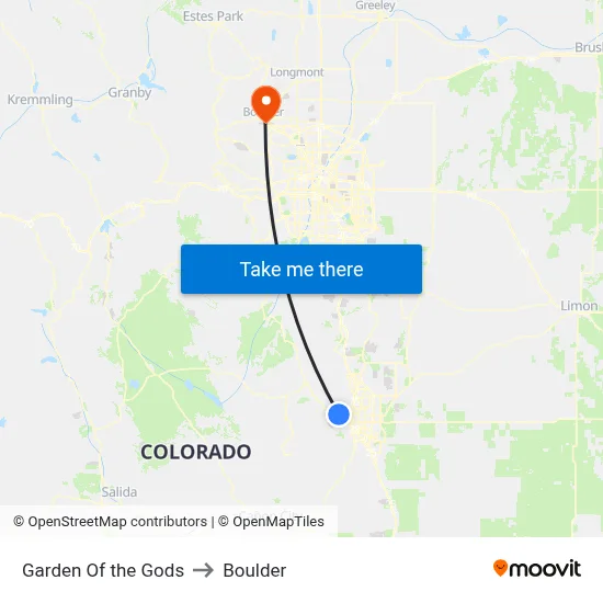 Garden Of the Gods to Boulder map
