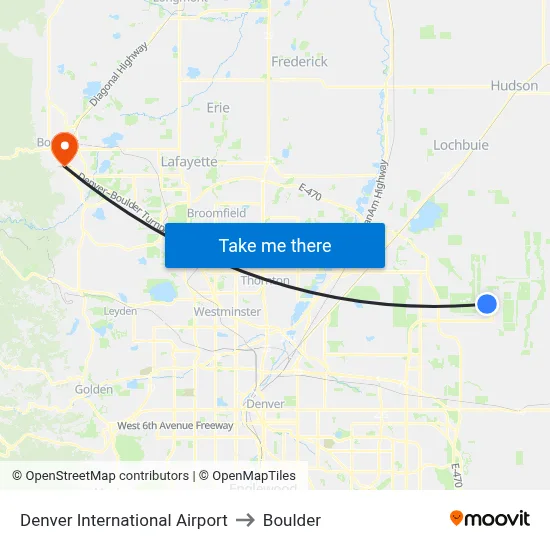 Denver International Airport to Boulder map