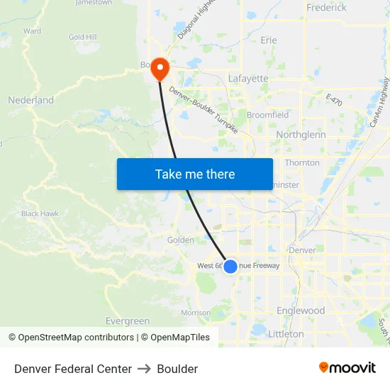 Denver Federal Center to Boulder map