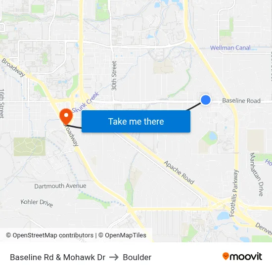 Baseline Rd & Mohawk Dr to Boulder map