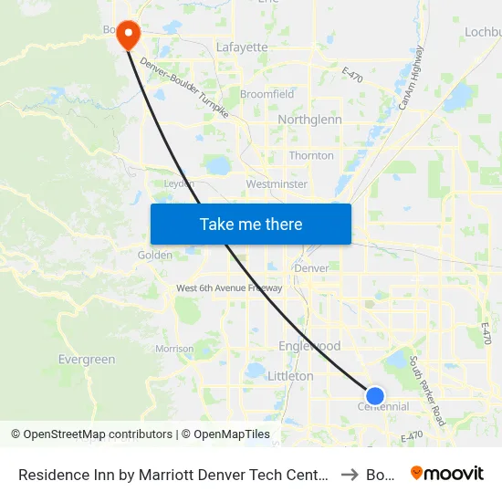 Residence Inn by Marriott Denver Tech Center, Greenwood Village to Boulder map