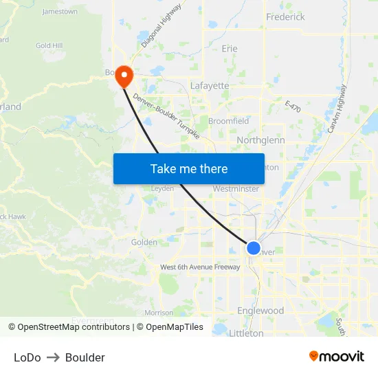 LoDo to Boulder map