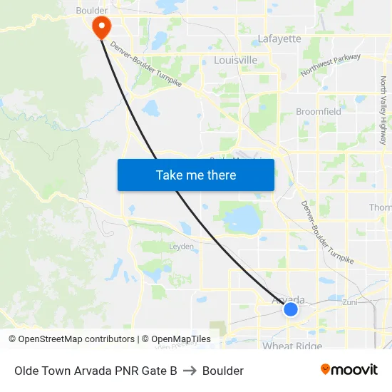 Olde Town Arvada PNR Gate B to Boulder map