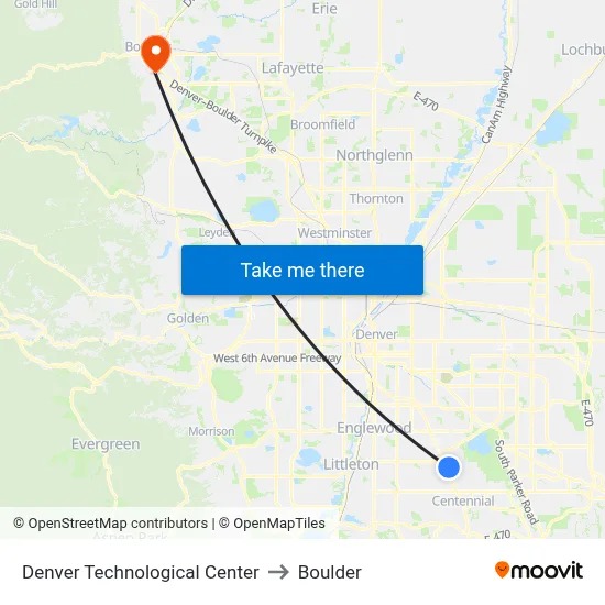 Denver Technological Center to Boulder map