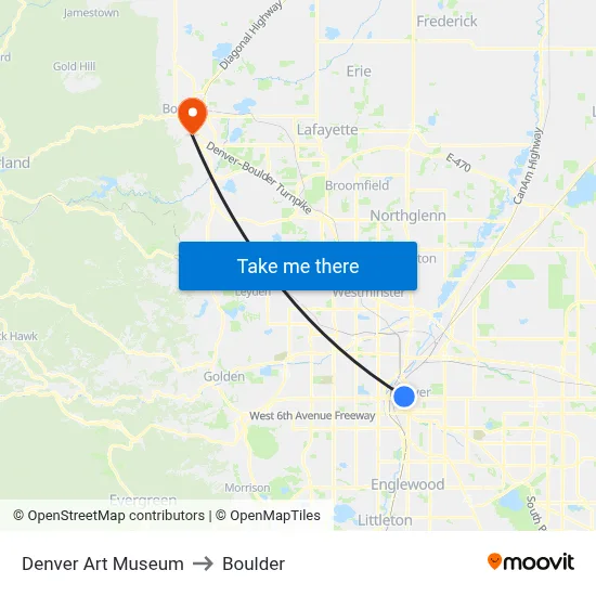Denver Art Museum to Boulder map