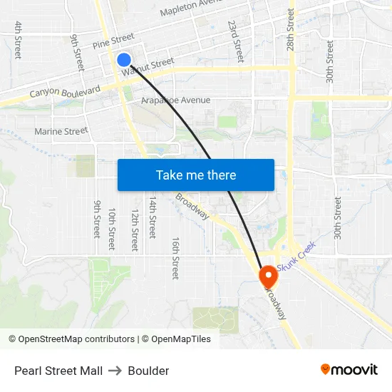 Pearl Street Mall to Boulder map