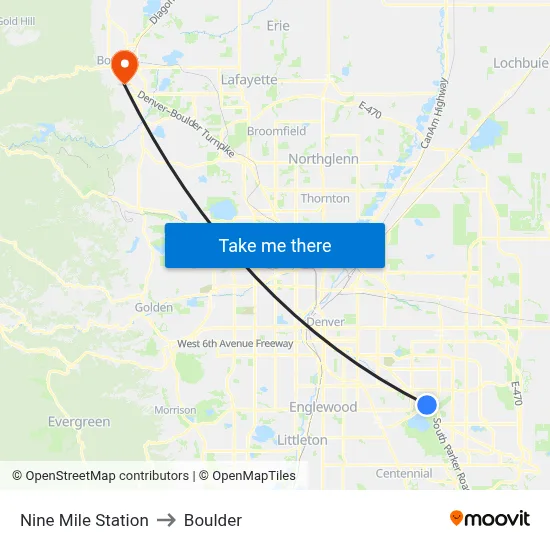 Nine Mile Station to Boulder map