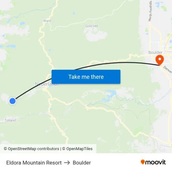 Eldora Mountain Resort to Boulder map