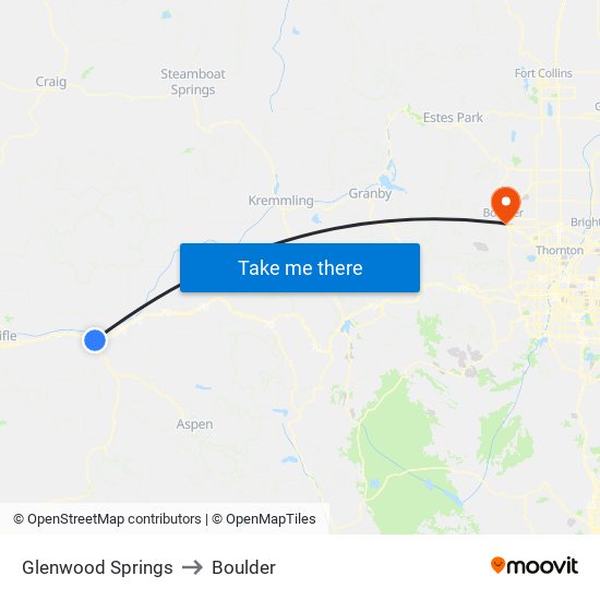 Glenwood Springs to Boulder map