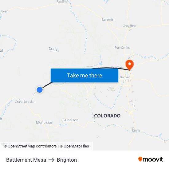 Battlement Mesa to Brighton map