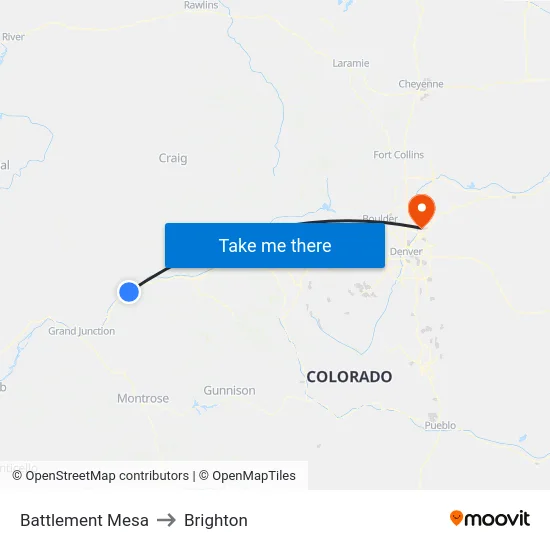 Battlement Mesa to Brighton map