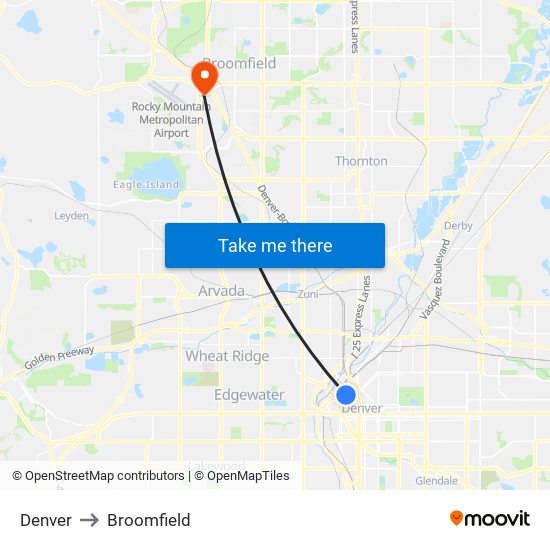 Denver to Broomfield map