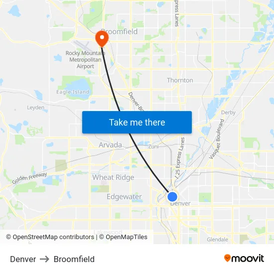 Denver to Broomfield map