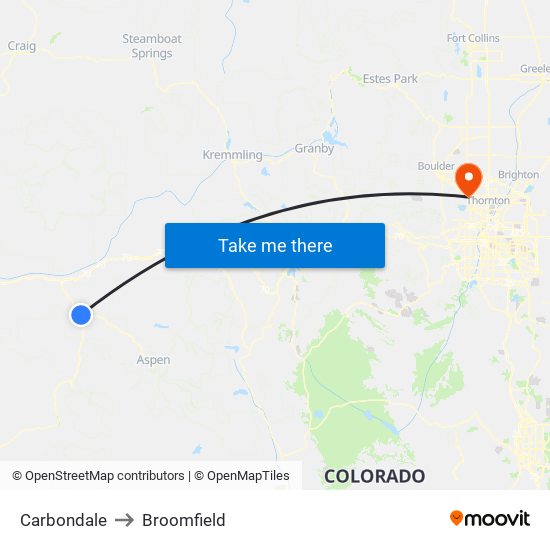 Carbondale to Broomfield map